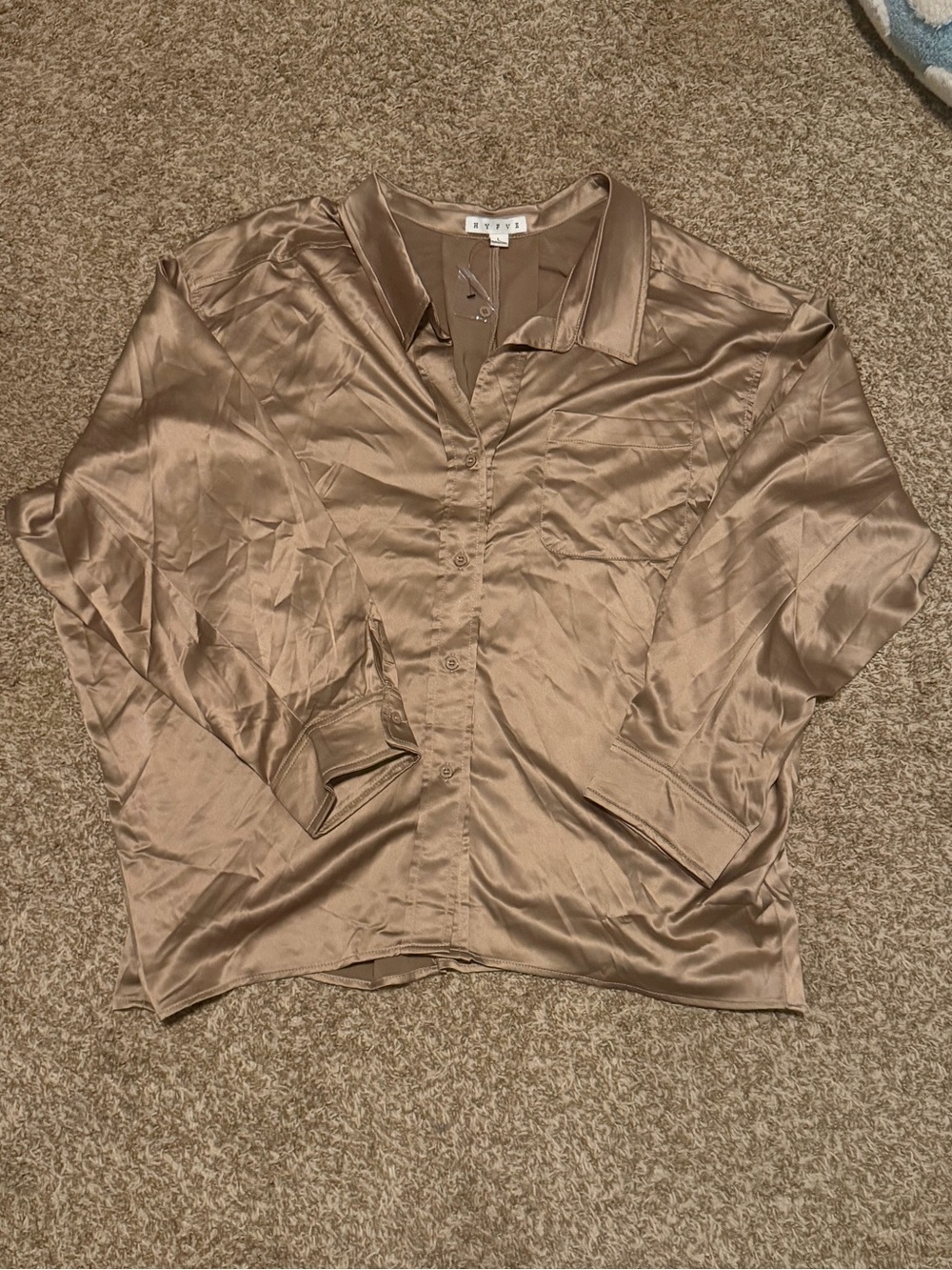 HYFVE Satin Button-Down Shirt in Champagne Brown